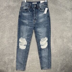 NWT PacSun Jeans Women Sz 26 Blue Denim Ultra High Rise Slim Distress Button Fly